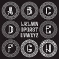 Patterned monogram kit. White letters and ornamental round frames for creating initial logo in vintage oriental style