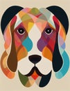 Patterned multicolor portrait of a dog. A simple illustration. AI-generated