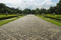 Patterned paving tiles, cement brick floor background Royalty Free Stock Photo