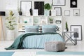 Green and blue bedroom interior Royalty Free Stock Photo