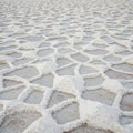 Patterned salt formations on a salt flat. The surface is covered with hexagonal shape Royalty Free Stock Photo