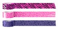 Patterned tapes. Duct tape rolls. Animal pattern. Zebra and leopard colorful texture, pink and purple colors. Colorful Royalty Free Stock Photo