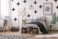 Patterned wallpaper in kid`s bedroom Royalty Free Stock Photo