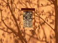 Patterned window on a brown wall. Royalty Free Stock Photo