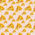 Slice of pizza seamless pattern vector illustration background Royalty Free Stock Photo