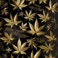 Seamless pattern with golden cannabis leaves on black background. Vector illustration Royalty Free Stock Photo