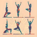 Set of yoga poses. Silhouettes of women in different yoga poses. Vector illustration