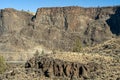 Patterns in the basalt cliffs above the Crooked River at Cove Palisades State Park, Oregon, USA