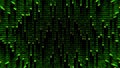 Patterns of green code appear on a black background, forming a visual of symbols that suggest data processing and programming. Royalty Free Stock Photo