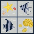 Patterns with sea cartoon creatures