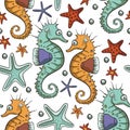 Seahorse animal seamless pattern