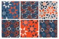 Patterns set with red blue stylized flowers