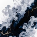 Patterns of white and dark blue smoke interwoven with shimmering golden Royalty Free Stock Photo