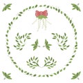 Patterns and a wreath of green leaves bow corners twig composition variations of a set vector