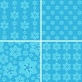 Seamless floral patterns on blue background.