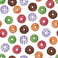 Pattetrn. Watercolor colored donuts.