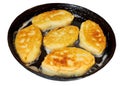 Patties with spring onion and eggs in frying pan