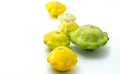 Pattypan squashes vegetable. Group of green and yellow pattypan. Royalty Free Stock Photo