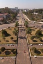 Patuxai Monument Lang Xang Avenue, Vientiane, Laos view from above of the avenue Royalty Free Stock Photo