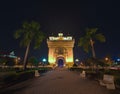 Patuxai War Monument at night Vientiane Laos Royalty Free Stock Photo