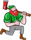 Paul Bunyan LumberJack Axe Kneeling Cartoon