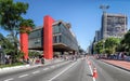 Paulista Avenue closed to cars on sunday and MASP Sao Paulo Museum of Art - Sao Paulo, Brazil Royalty Free Stock Photo