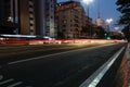 Paulista avenue in Sao Paulo city, at night. Light trails Royalty Free Stock Photo