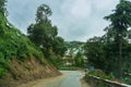 Pauri, Garhwal, Uttrakhand, India - 3rd November 2018 : Monsoon on the hilly streets of Pauri. Rainy street image of busy town on