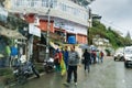 Pauri, Garhwal, Uttrakhand, India - 3rd November 2018 : Monsoon on the streets of Pauri. Rainy street image of busy town on the