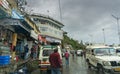 Pauri, Garhwal, Uttrakhand, India - 3rd November 2018 : Monsoon on the streets of Pauri. Rainy street image of busy town on the
