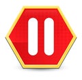Pause icon abstract red hexagon button bright yellow frame elegant design