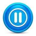 Pause icon glass shiny blue round button isolated design vector illustration Royalty Free Stock Photo