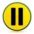 Pause icon lemon lime yellow round button illustration