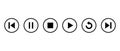 Pause, stop, play, replay, previous, and next track icon on circle line