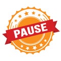 PAUSE text on red orange ribbon stamp