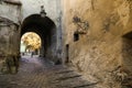 Paved alley the Sighisoara Old Town or Citadel fortress Royalty Free Stock Photo