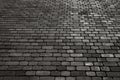 Paved city with porphyry cubes. Texture of cobblestone. Floor of a street with stone tiles.