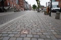 Paved cycle way or path in Hamburg passing near the Elbe river. Royalty Free Stock Photo