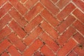 Paved footpath. Old red brick paving on a sidewalk. Abstract background Royalty Free Stock Photo