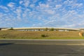 Paved highway and freeway overpass on the background, California