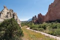 Paved hiking trails through the red rock formation of Garden of the Gods park in Colorado Springs Royalty Free Stock Photo