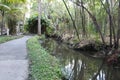 Paved path along river in a Botanical garden at Florida Institute of Technology, Melbourne Florida