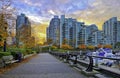 Paved pathway along Coal Harbour in Vancouver, Canada.