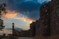 Paved road along the rampart leading to the old mosque during sunset