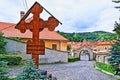 Wooden cross in Orthodox church courtyard BraÃâ¢ov Romania