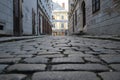 A paved street in medieval style in one of the streets of Bratislava Royalty Free Stock Photo