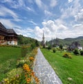 Paved trail inside courtyard of Maramures monastery