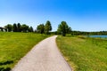 Paved trail or path through a park on a beautiful day.