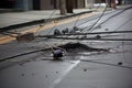 pavement being damaged by fallen power line