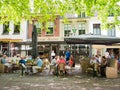 Pavement cafe with people in Wijk bij Duurstede, Netherlands